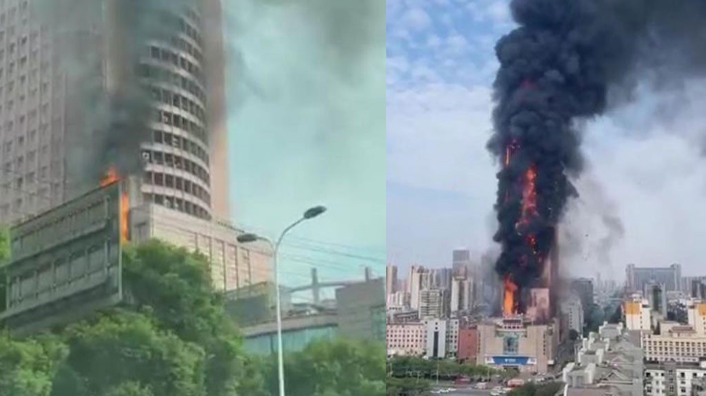  VIDEOS: Un rascacielos en China se incendia completamente en poco tiempo 
