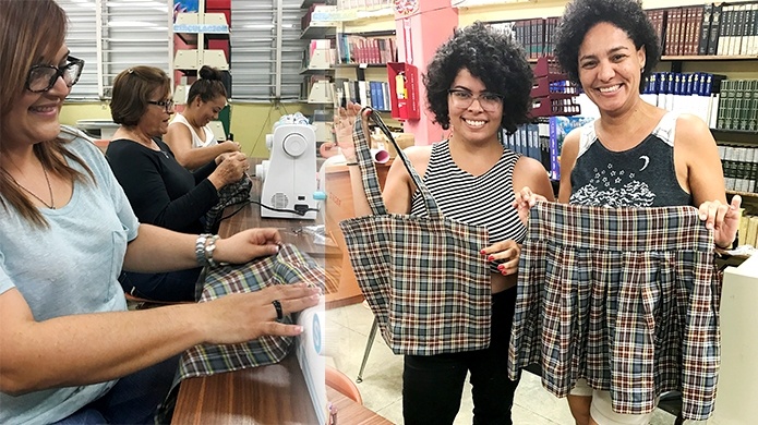 Escuela de Lajas desarrolla iniciativa para crear bolsas reusables con uniformes inservibles
