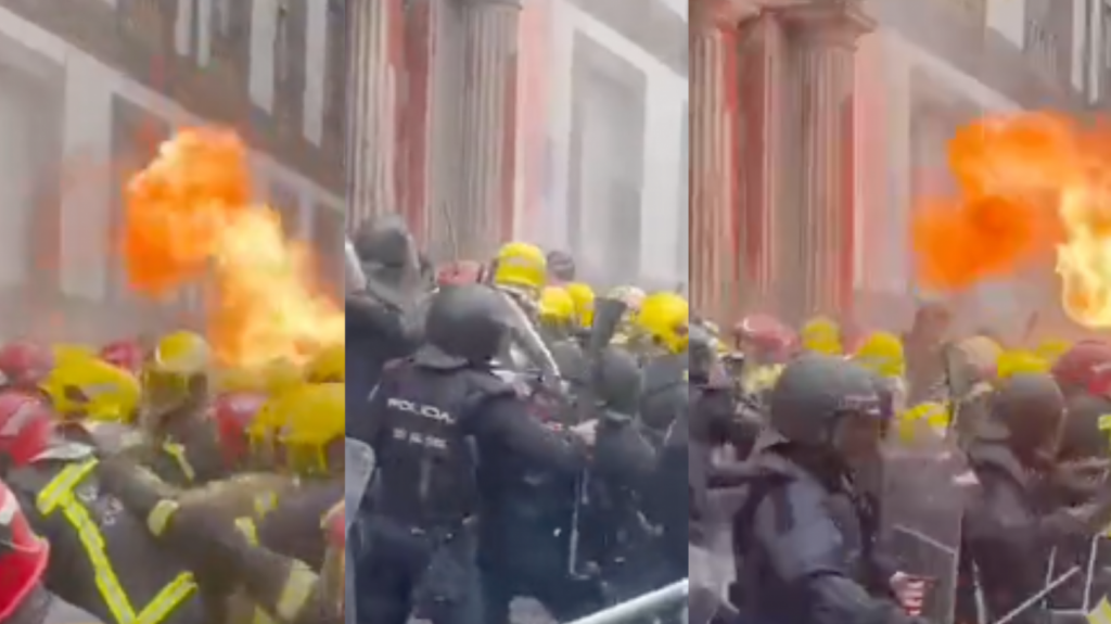  Video: Policías y bomberos se enfrentan en España 