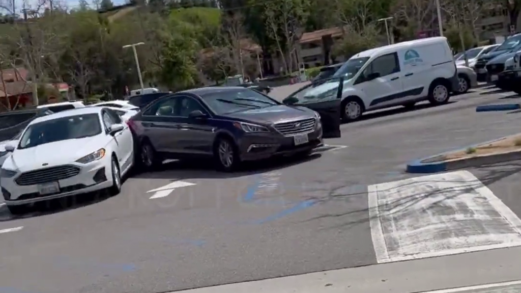  Video caótico de una ladrona de autos intentando escapar de un estacionamiento en Los Ángeles 