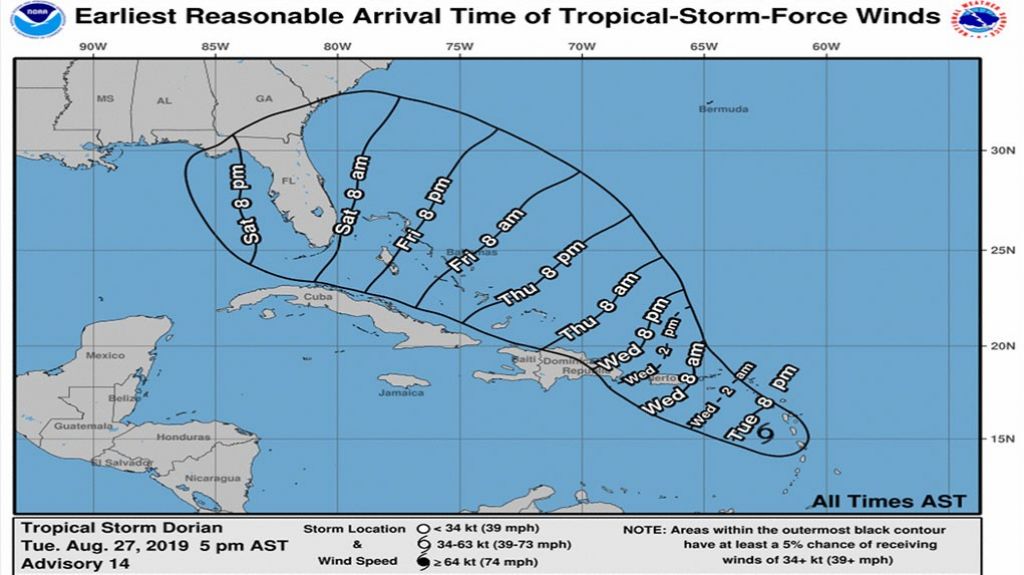  Continúa su rumbo hacia Puerto Rico la tormenta tropical Dorian 