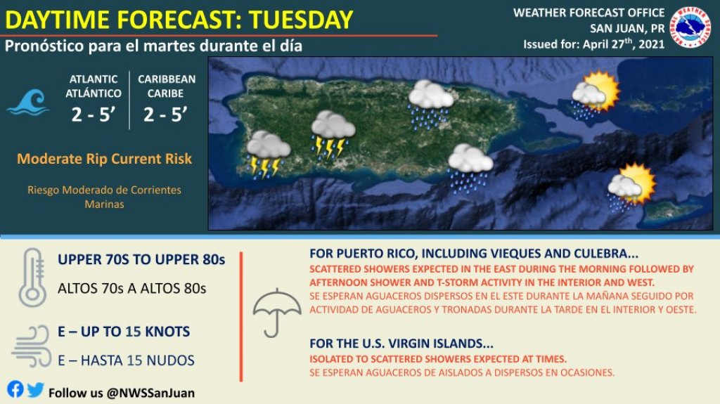  Se esperan condiciones del tiempo deterioradas debido a la cercanía de una vaguada para este martes, 27 de abril de 2021 