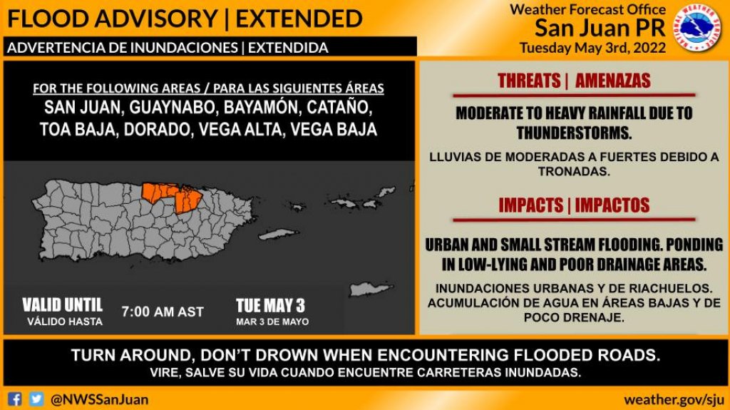  Reportan inundaciones en Carolina y Trujillo Alto, y están bajo advertencia San Juan, Guaynabo, Bayamón, Cataño, Toa Baja, Dorado, Vega Alta y Vega Baja 